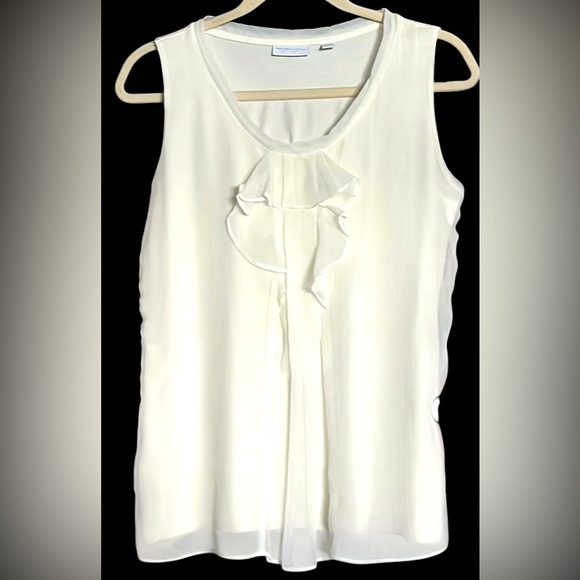 NEW YORK & COMPANY Ivory Color Sleeveless Ruffle Front Shell Top,Sz Medium,GUC. - Picture 1 of 9
